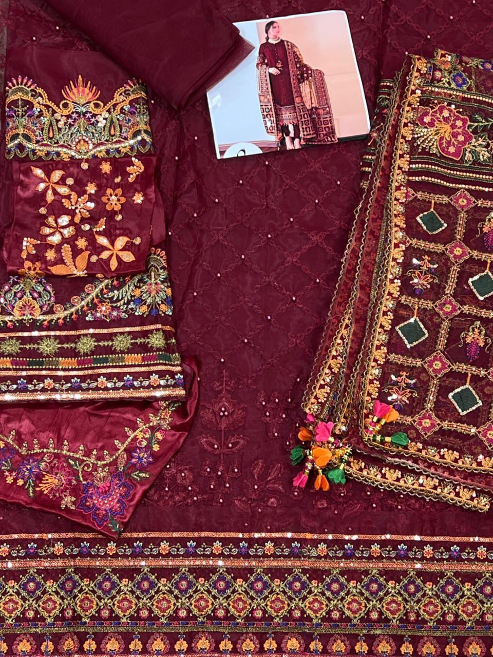 Luxury Organza Embroidered Sequence 3Pc Dress – Unstitched