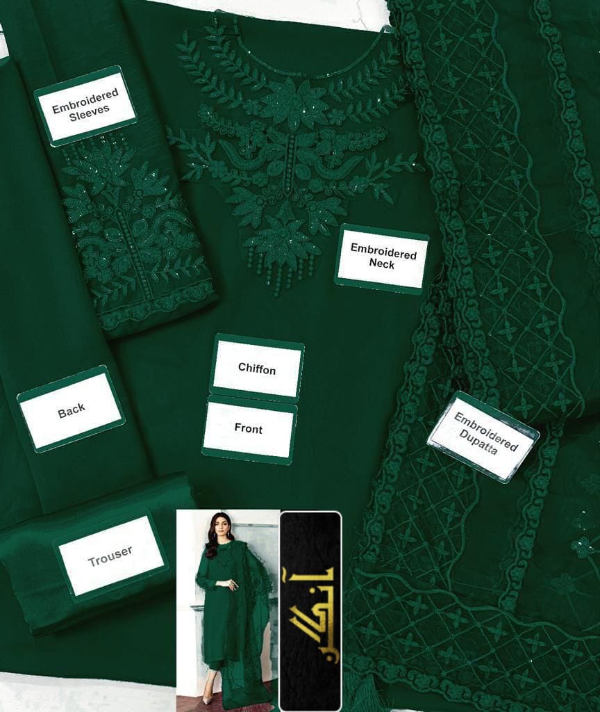 Luxury Chiffon Embroidered 3-Piece Suit – Elegant Party & Wedding Wear