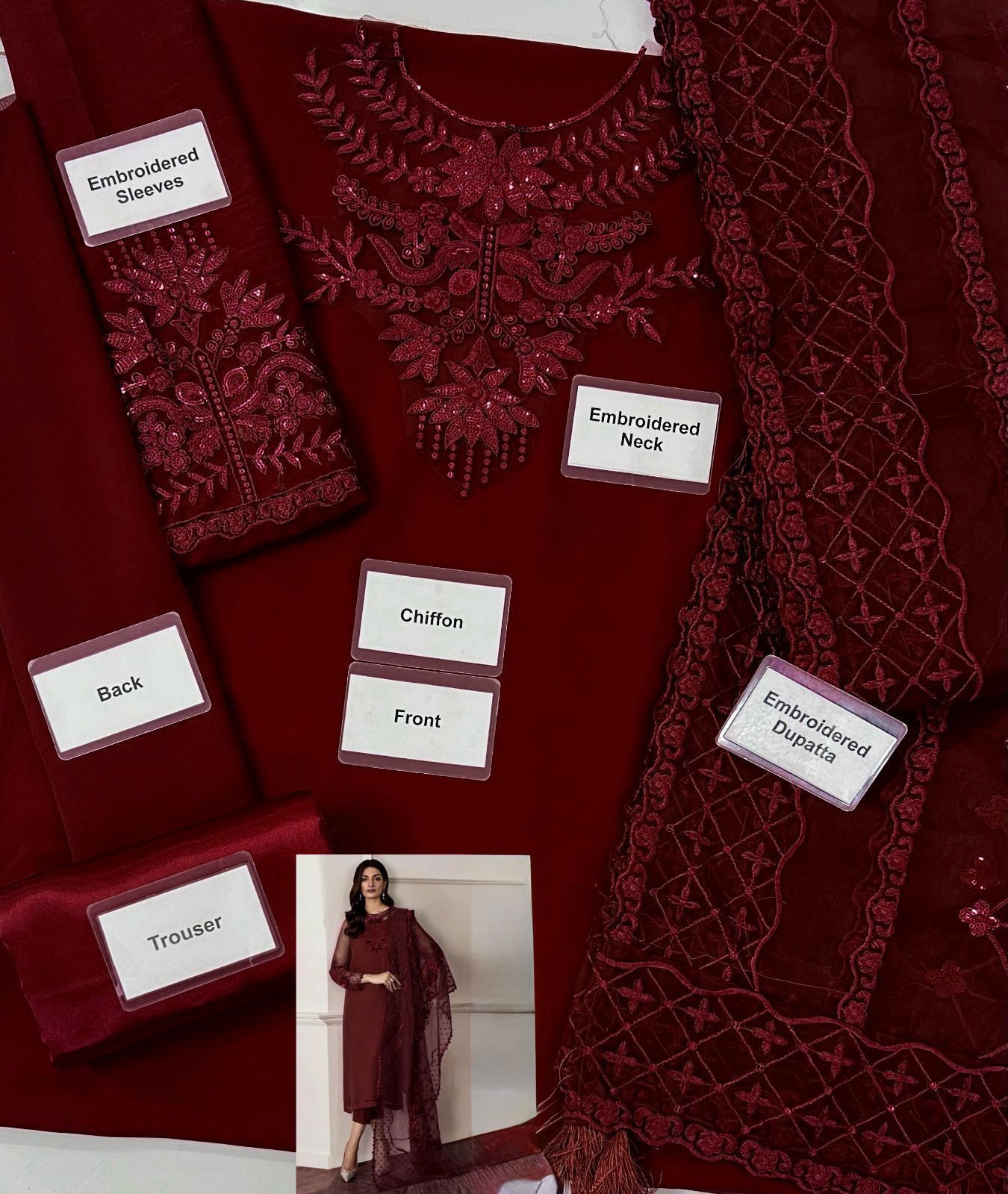 Luxury Chiffon Embroidered 3-Piece Suit – Elegant Party & Wedding Wear