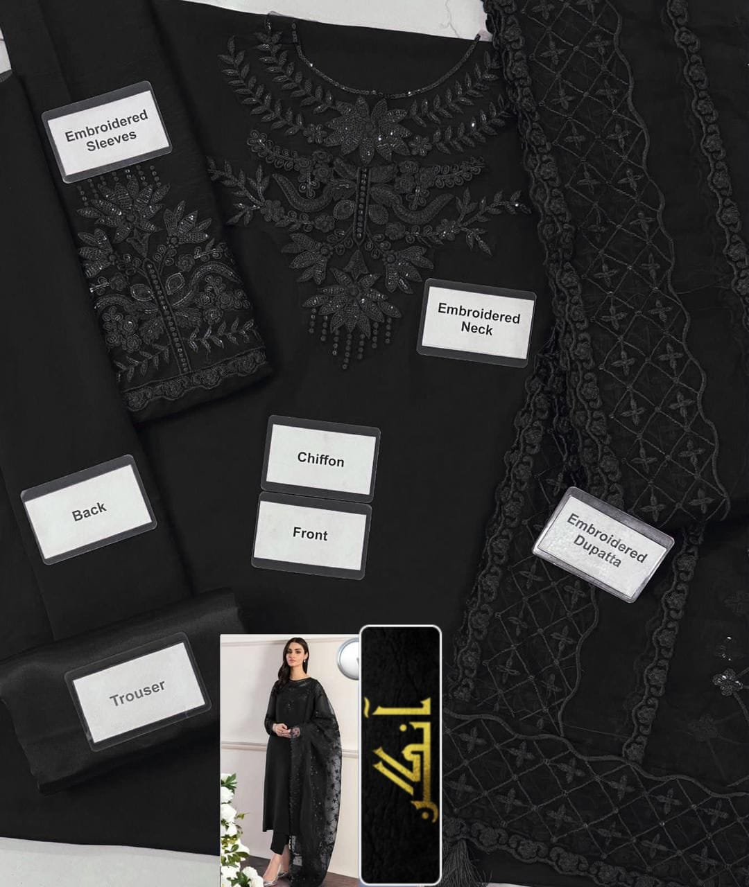 Luxury Chiffon Embroidered 3-Piece Suit – Elegant Party & Wedding Wear