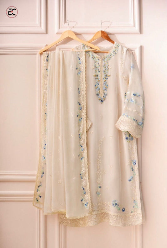 Agha Noor Chiffon Embroidered & Hand-Embellished 3PC Suit