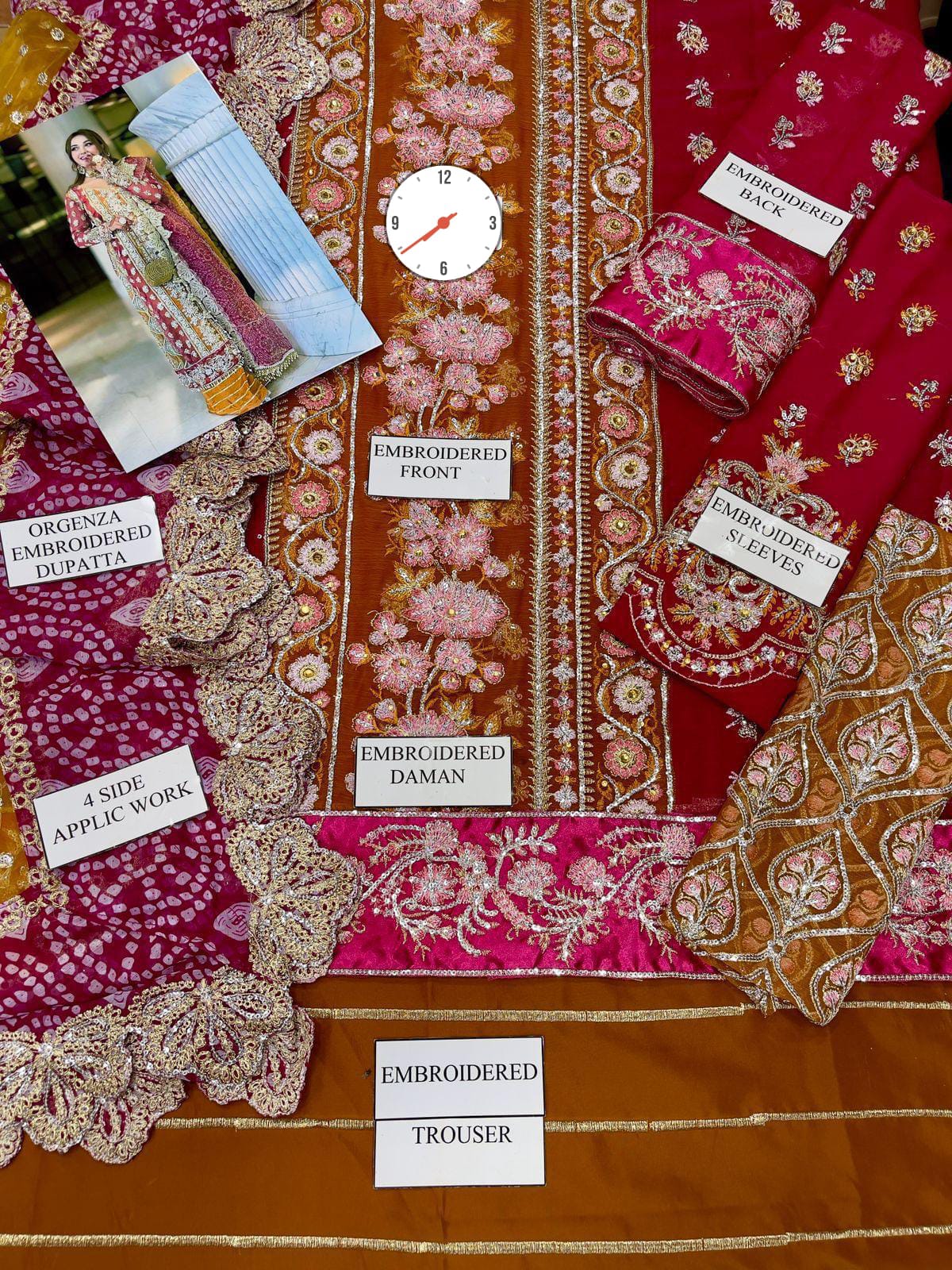 CRIMSON Chiffon Embroidered Hand-Embellished Luxury 3-Piece Unstitched Suit