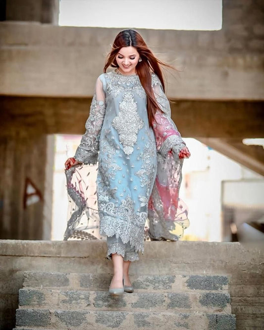 Premium Organza Embroidered & Stone Work Formal 3Pc Dress – Unstitched