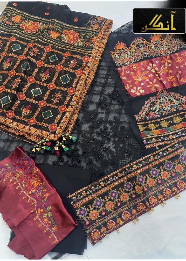 Luxury Organza Embroidered Sequence 3Pc Dress – Unstitched