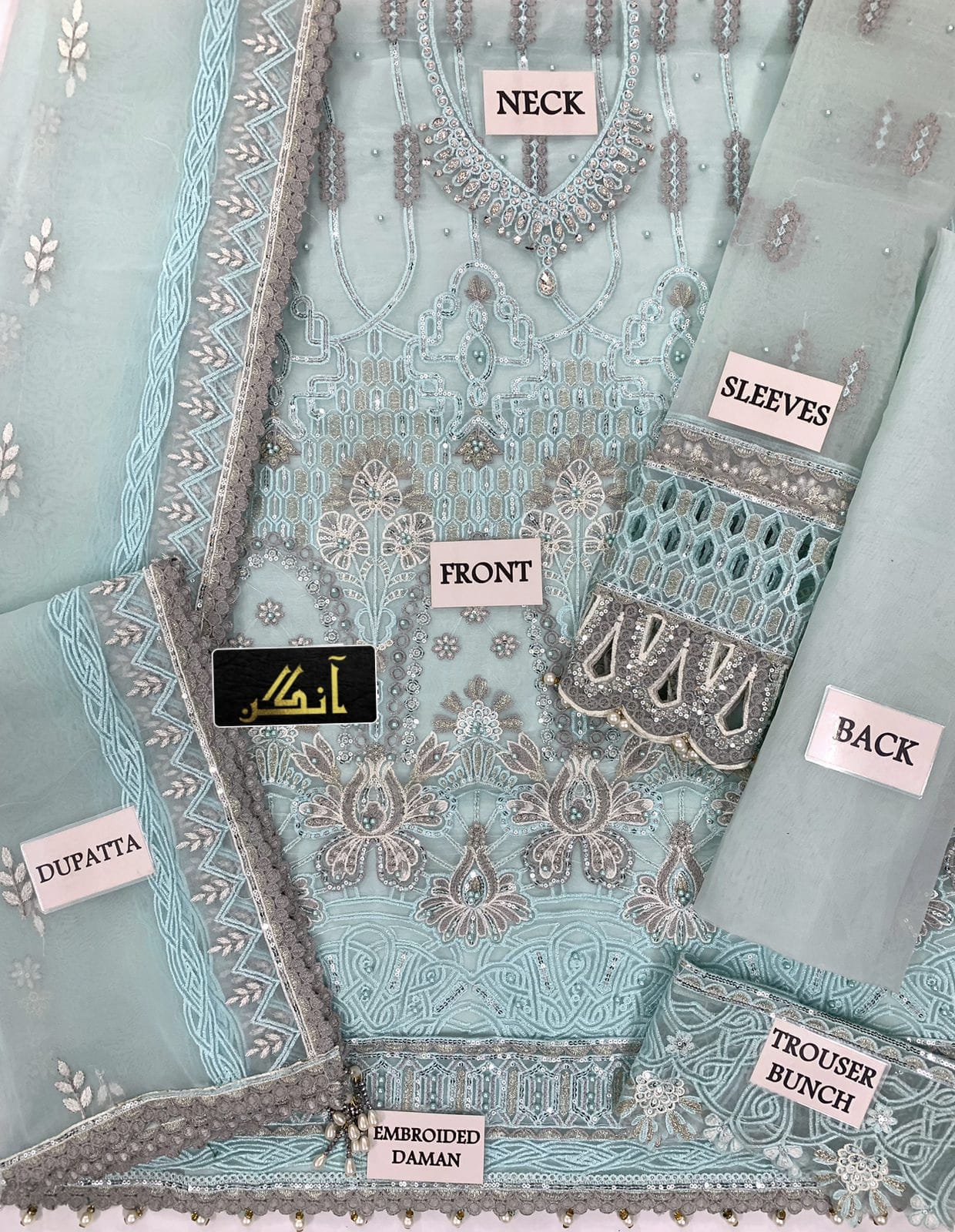 Flossie Organza Embroidered & Cutwork Luxury 3PC Suit
