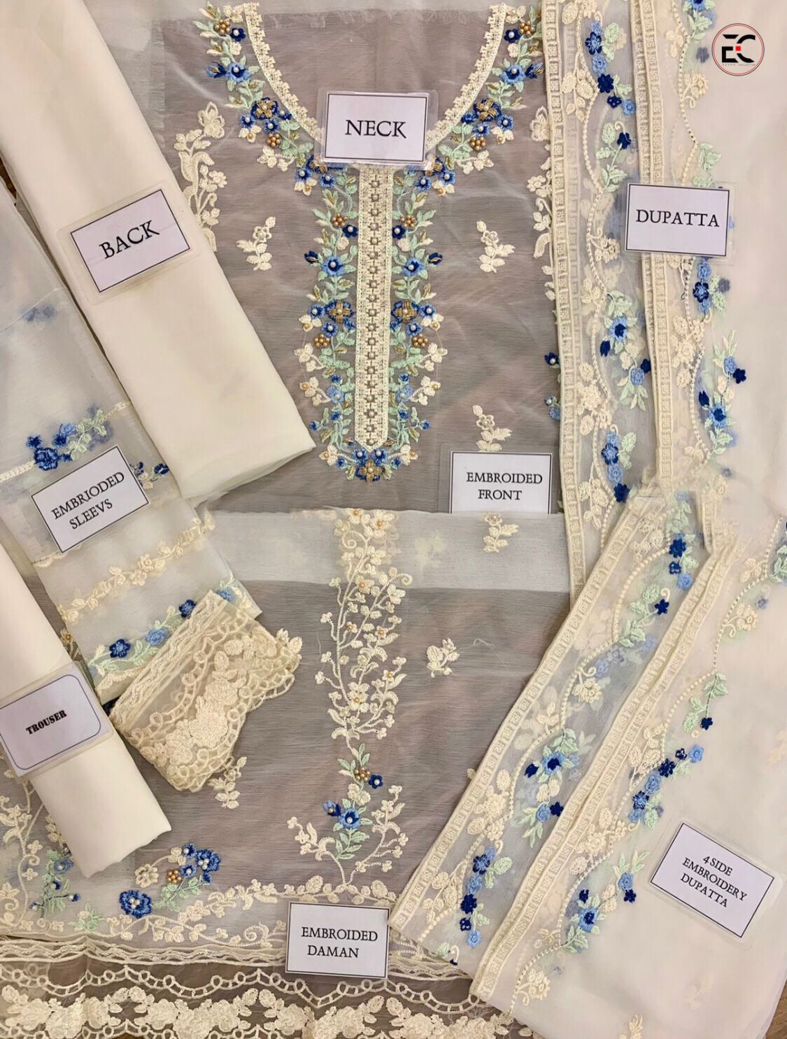 Agha Noor Chiffon Embroidered & Hand-Embellished 3PC Suit