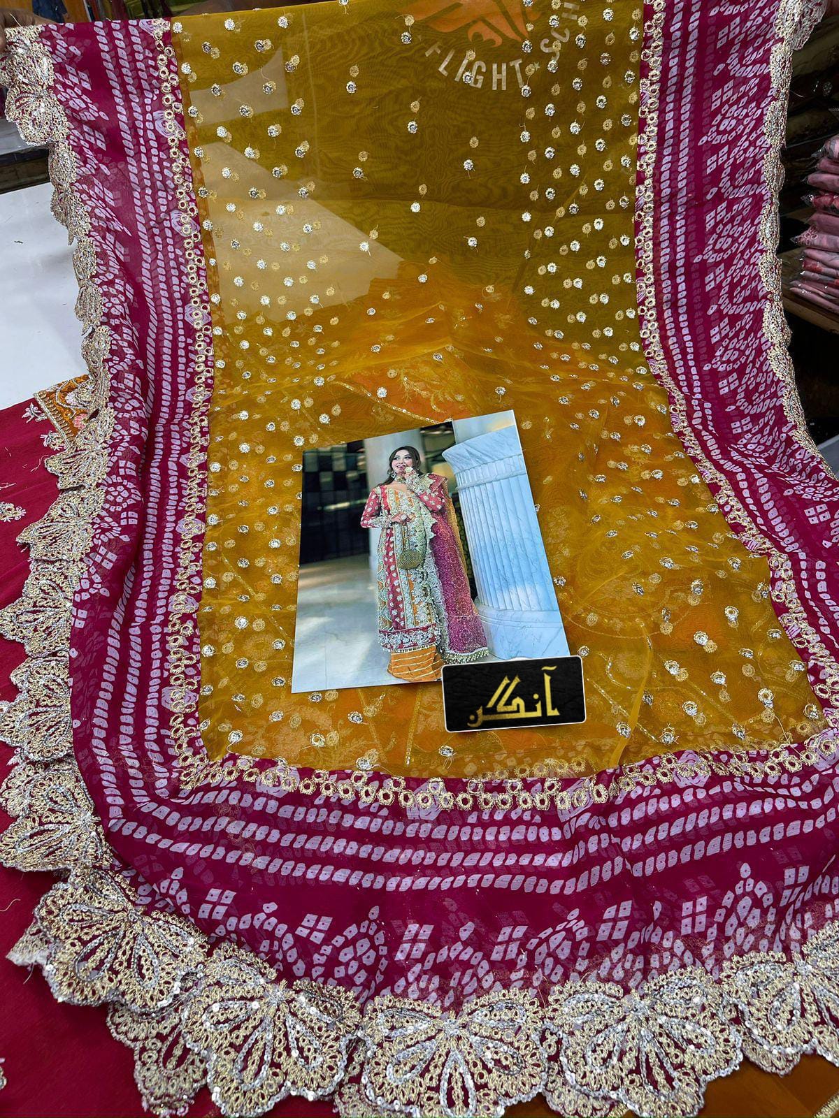 CRIMSON Chiffon Embroidered Hand-Embellished Luxury 3-Piece Unstitched Suit