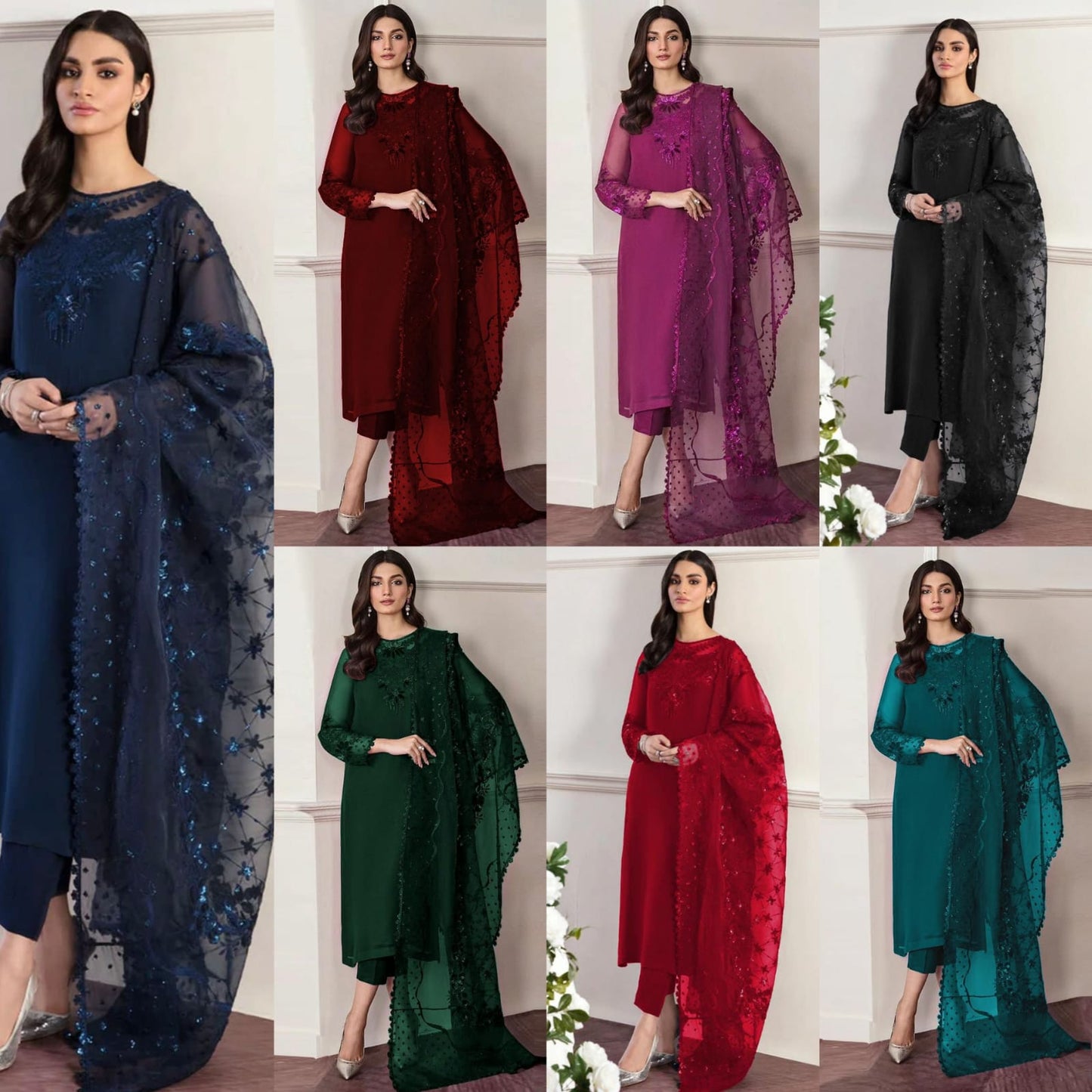 Luxury Chiffon Embroidered 3-Piece Suit – Elegant Party & Wedding Wear